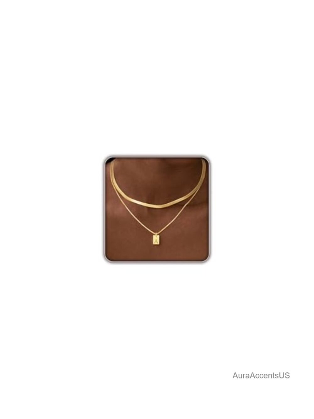 14K Gold Plated Layered Initial Necklace Set for Women, Herringbone Chain with
